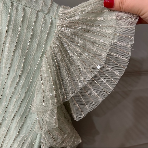 NWT Mac Duggal 5502 Sequin Wrap Over Ruffle Cap Sleeve Gown - Picture 4 of 9